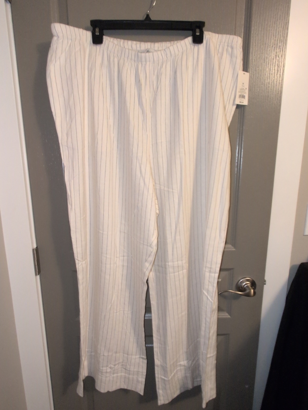 Target White Wide Leg Pants with Thin Black Pinstripes